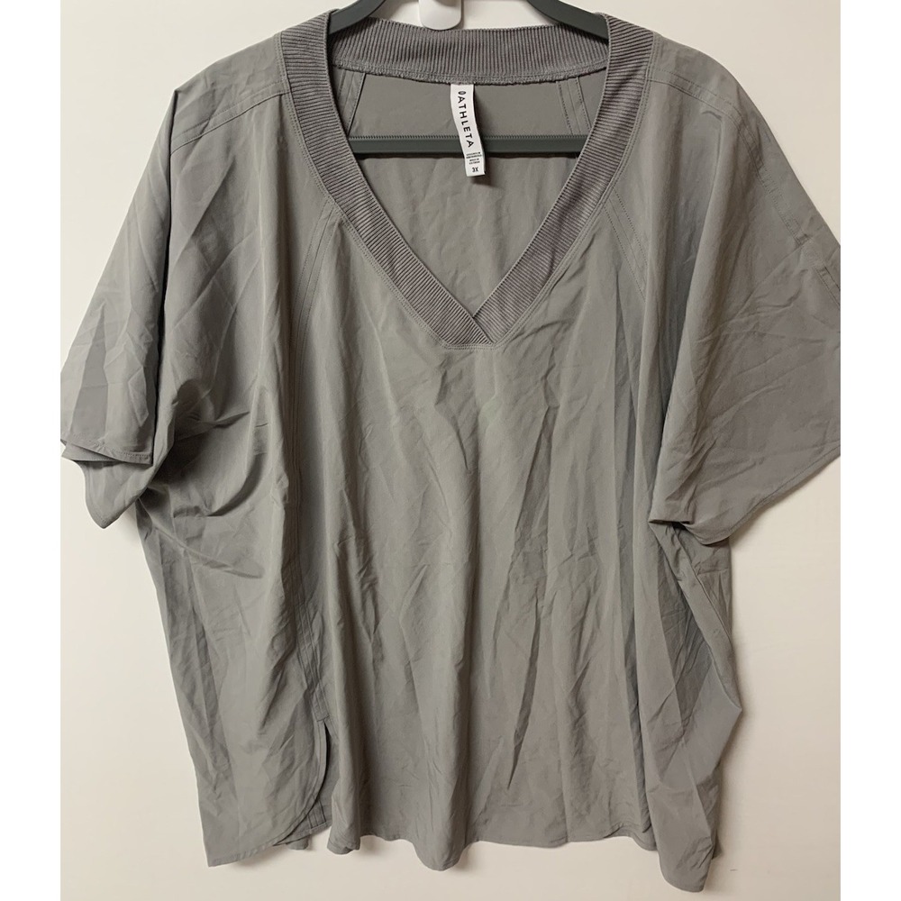 Athleta Gray Zephyr V Neck Tee Shirt 3X Sports Lightweight 980636-01